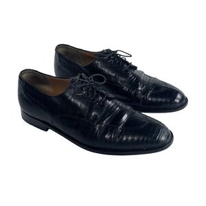Mezlan Genuine Oxford Dress Shoes Lizard Black Men Sz 10 M Made in Spain Lace Up